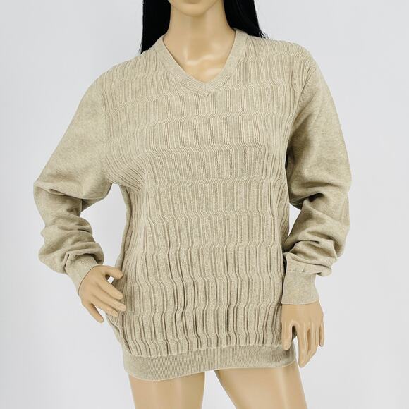 Perry Ellis Women's Khaki/Tan/Beige Cable Knit V- Neck Sweater - Size M - GUC - Picture 1 of 13